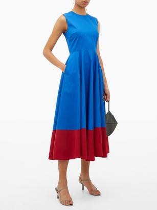 Roksanda Athena Contrast-hem Cotton-poplin Midi Dress - Blue Multi
