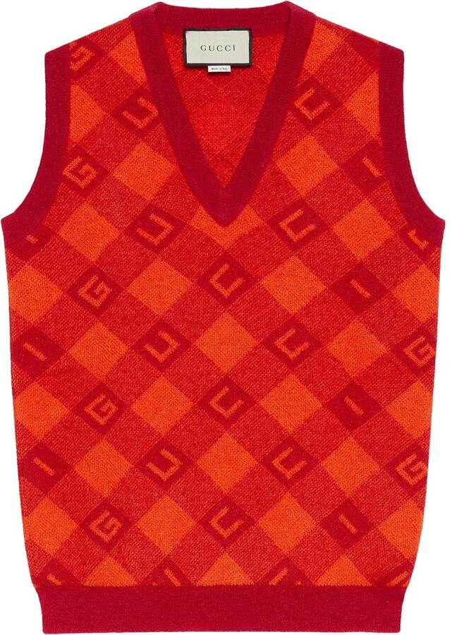 red knitted vest