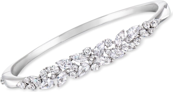 Ross-Simons Rhodium-Plated Floral Cluster Bangle Bracelet With Czs