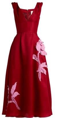 Carolina Herrera Floral Applique Silk Gazar Dress - Womens - Red Multi