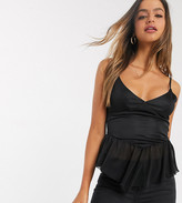 Thumbnail for your product : ASOS Tall DESIGN Tall satin cami with pep hem in black