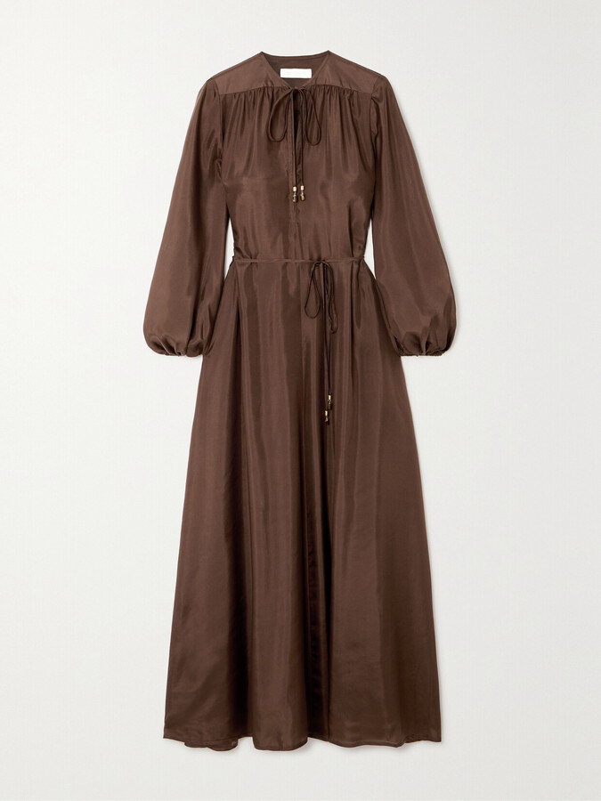 Zimmermann + Net Sustain August Belted Organic Silk Midi Dress - Brown