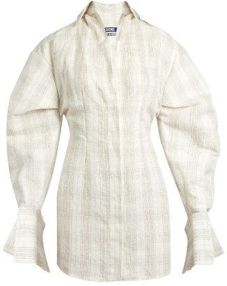 Jacquemus Checked silk and linen-blend mini shirtdress