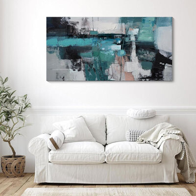 Ivy Bronx Elegant And Modern Painting Green Canvas Decor Picture For Living Room Gray Background Home Bedroom Decoration Artwork Decor Size 24X48inch