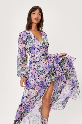 Nasty Gal Womens Floral Wrap Design Asymmetric Maxi Dress