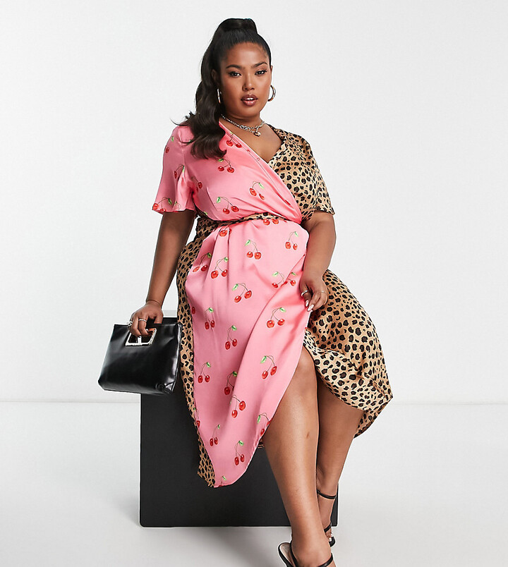 Never Fully Dressed Plus contrast wrap midi dress in cherry
