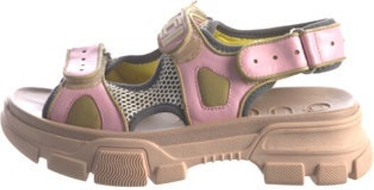 Gucci Leather Sandals Pink Mesh Accents & Rubber Trim Platform Multistrap & Velcro Closure at Uppers Unfortunately, due to restrictions, this item may not be eligible for shipping in all areas.
