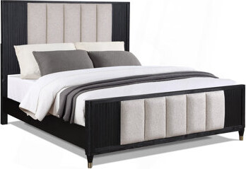 Latitude Run Stylish Paneled High Headboard Textured Accents Clean Lines Finish 1Pc Bed Black White