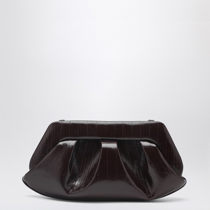 Themoire Emera clutch in chocolate brown