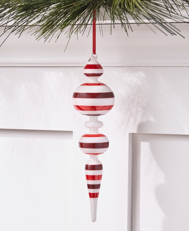 Holiday Lane Christmas Cheer Large White Finial with Stripe Pattern Ornament, Created for Macy's