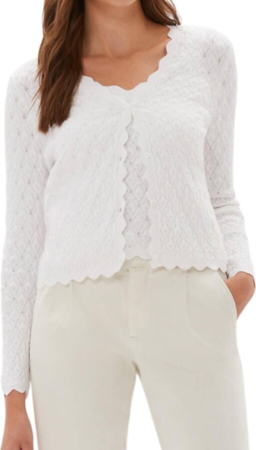Ecru Pointelle Stitch Cardigan In White