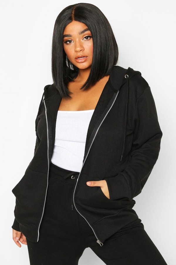 plain black zip up hoodie womens