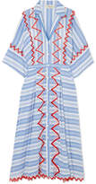 Temperley London - Trelliage Embroidered Striped Voile Maxi Dress - Azure