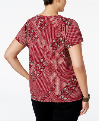 Style&Co. Style & Co Plus Size Pleated-Neck Printed Top, Only at Macy's