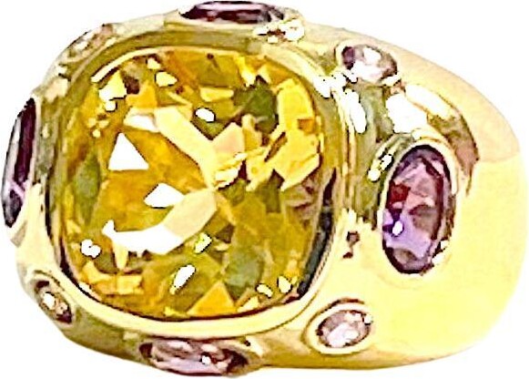 Christina Addison Bonheur Ring With Citrine, Amethyst And Pale Amethyst Domed Ring
