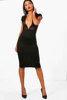 Thumbnail for your product : boohoo Lace Capped Sleeve Plunge Midi Dress