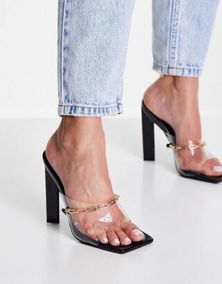 Simmi Shoes Simmi London Kinsley chain clear heeled sandals in black -  ShopStyle