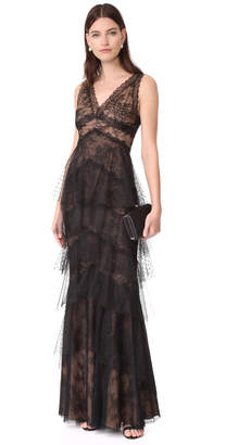 Marchesa Notte Lace Gown with Tulle Skirt
