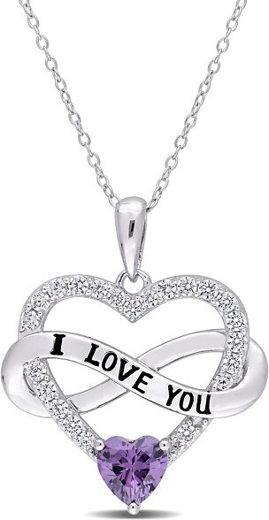 Everly Jewelry EVERLYJEWELRY|SterlingSilver21/2CTTGWLightPurpleandWhiteCubicZirconiaInfinityHeartPendantwithChain18inc