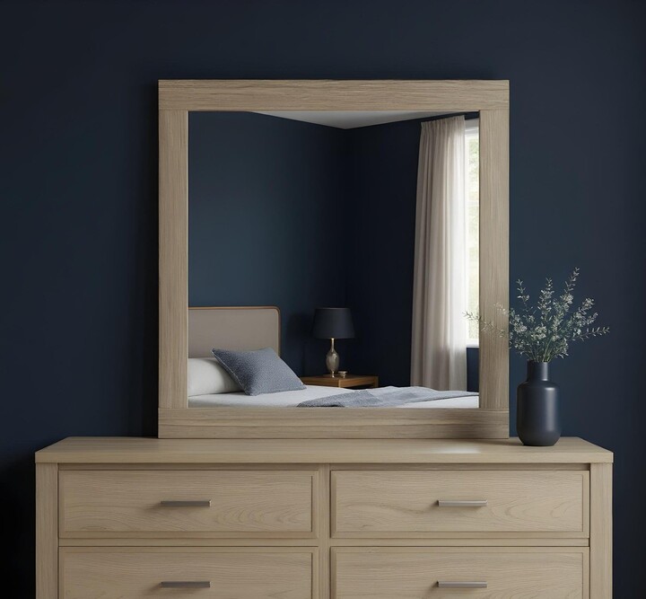 Hivvago 35" Natural Wood Square Frame Mounted Dresser Mirror