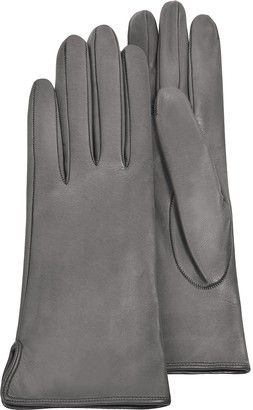 Forzieri Women's Gray Calf Leather Gloves w/ Silk Lining