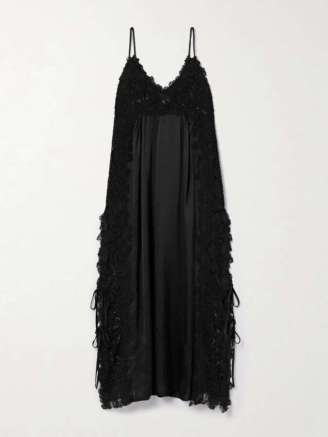 Kika Vargas Somaly Tie-detailed Guipure Lace And Silk-satin Midi Dress - Black