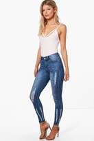Thumbnail for your product : boohoo Petite Loren Distressed Paint Skinny Jeans