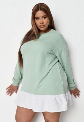 Missguided Plus Size Sage Poplin Frill Hem Sweater Dress
