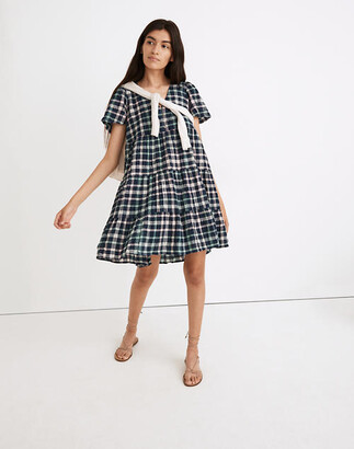 Madewell Plaid Button-Front Tiered Babydoll Dress