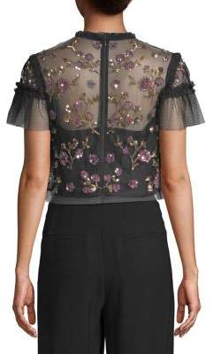 Needle & Thread Embroidered Mesh Top