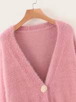 Thumbnail for your product : Shein Button Through Fluffy Knit Cardigan
