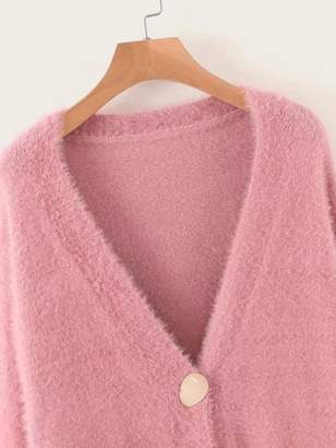 Shein Button Through Fluffy Knit Cardigan