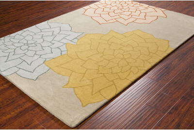 Lark Manor Venegas Authentic Hand-Tufted Handmade Teal, Gold, Peach, Orange, Blue, and Beige Floral Wool Area Rug