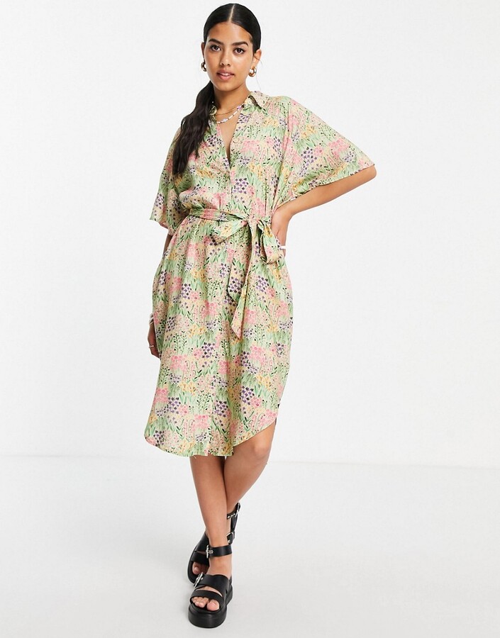 Monki Mimmi midi shirt dress in garden floral print - ShopStyle