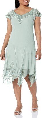 J Kara Women's Flutter Sleeve Hanky Hem Short Cocktail Beaded Dress