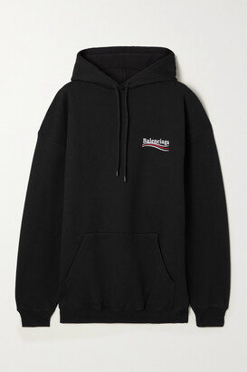 Balenciaga - Oversized Embroidered Cotton-jersey Hoodie - Black