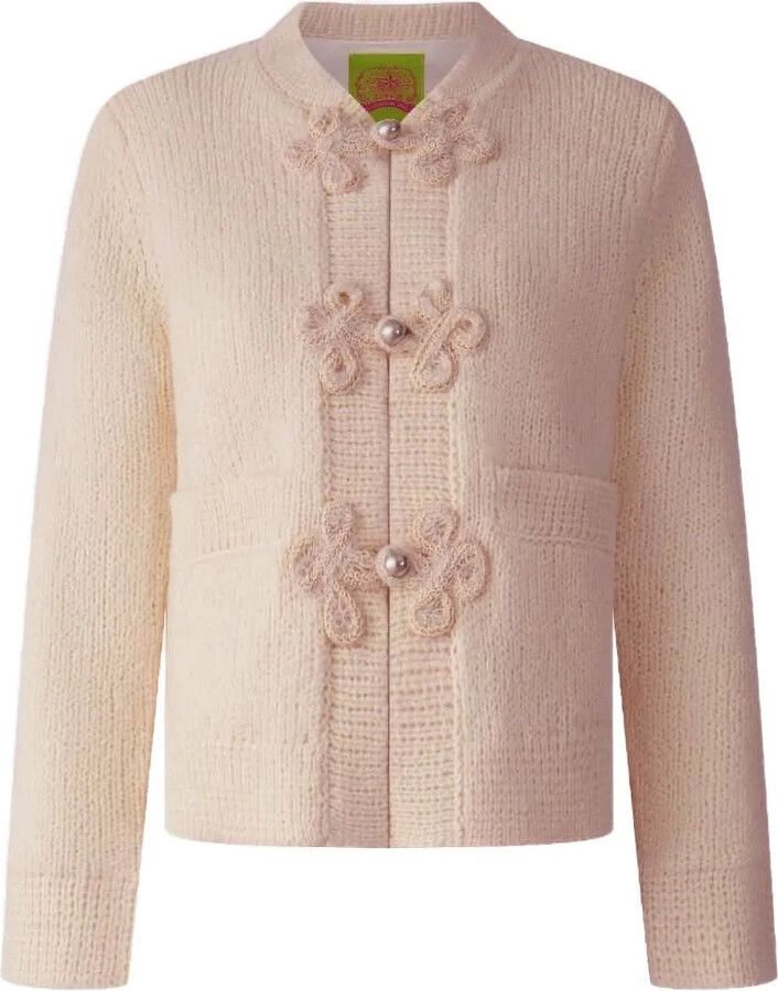 Flower-Embellished Wool Cardigan