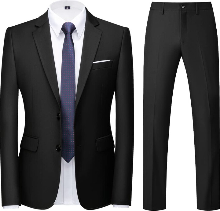 KUDORO Men Suits 2 Piece Slim Fit Single Breasted Two Button Black ...