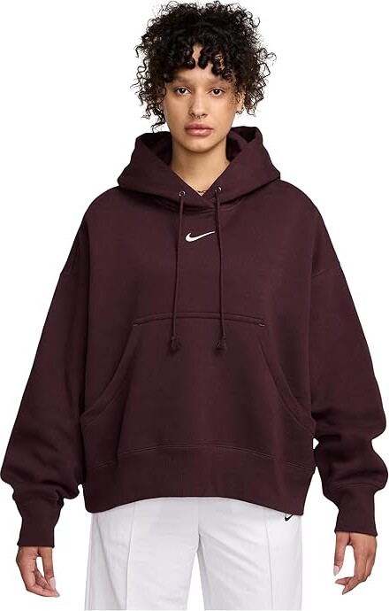 Nike Sportswear Phoenix Fleece Over-oversized Pullover Hoodie Women's Sweatshirt Burgundy Crush/Sail : LG (US 12-14), Cotton/Polyester