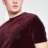 Thumbnail for your product : River Island Red R96 muscle fit velour piped T-shirt