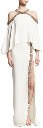 Monique Lhuillier Beaded Front-Slit Maxi Skirt, White