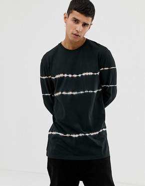 ASOS Design DESIGN relaxed longline long sleeve t-shirt with ripple tie dye wash in black