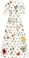 Thumbnail for your product : Oscar de la Renta Floral-Print Polka-Dot Midi Dress