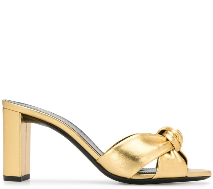 gold high heel mules