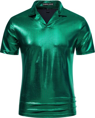 PARKLEES Mens Hipster Metallic Gold Short Sleeve Polo Shirt 70s Disco  Nightclub Party T-Shirts Emerald XXL - ShopStyle