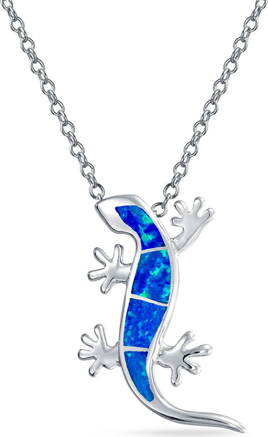 Zales Blue Lab-Created Opal Inlay Gecko Pendant in Sterling Silver