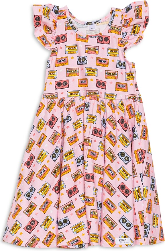 Worthy Threads Girls' Racer Back Dress in Cassettes & Stars - Little Kid, Big Kid