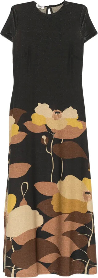 Siyu glitter-embellished floral T-shirt dress