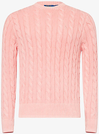 Polo Ralph Lauren Mens Rose Gmd Logo-Embroidered Cable-Knitted Jumper L