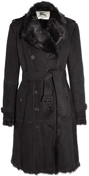 Burberry Double-breasted Shearling Coat - Black - ShopStyle